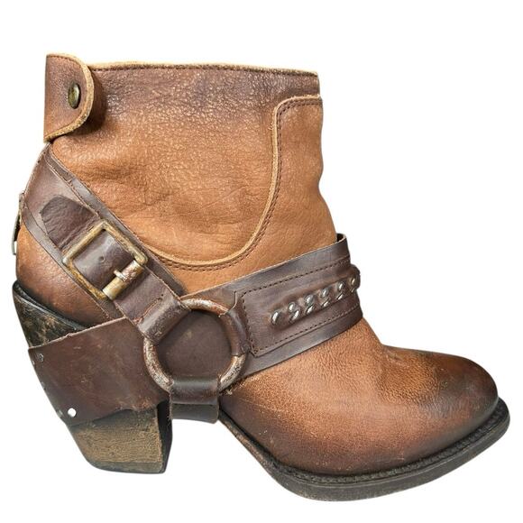 Freebird By Steven Phlow Brown Distressed Harness Western Ankle Boot Size US 6 - Picture 1 of 12